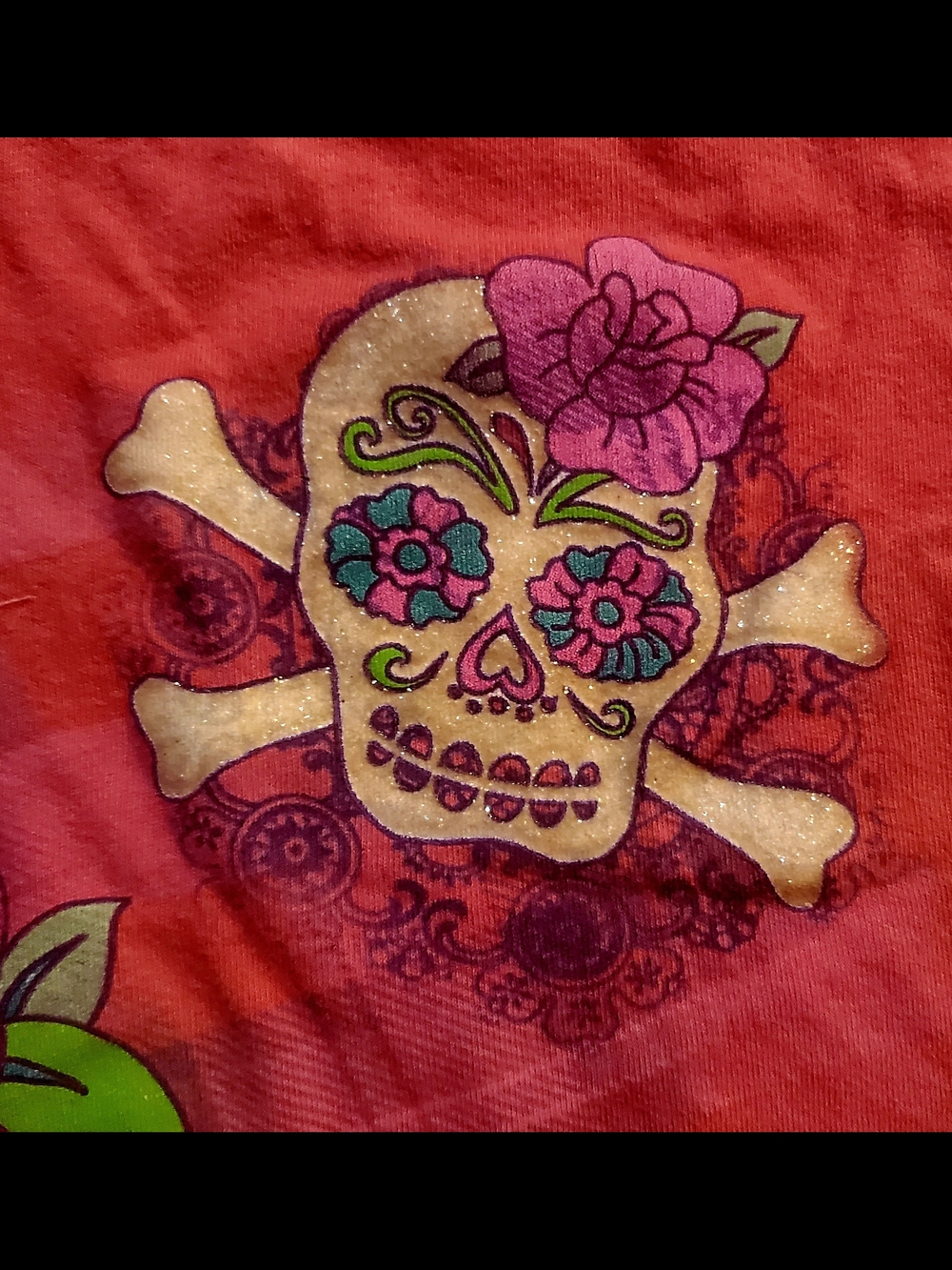 Womens Fame & Fortune Hot Pink Sugar Skull & Rose Graphic Tee - Picture 5 of 6